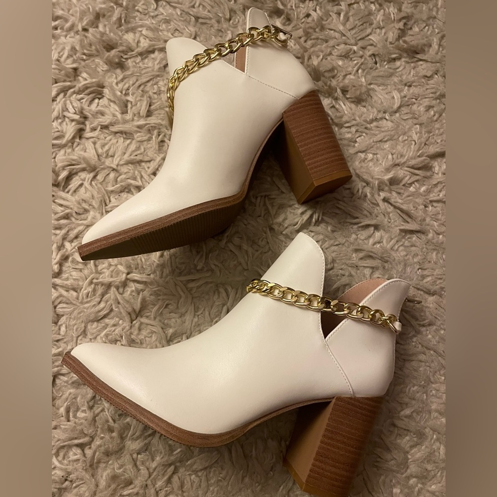 Cream Gold Chain Booties NWOT